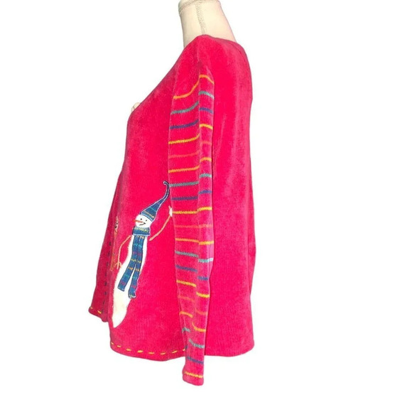 Vintage TIMBERLEA Sz XL Women's Fuchsia Snowman Zip Up Long Sleeve Cardigan Swtr - Picture 5 of 7